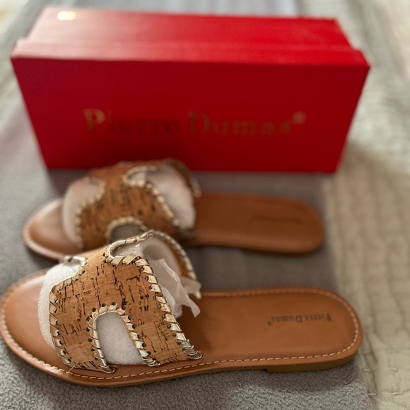 Brand New Pierre Dumas Women's Cork Slide Sandals - Brown - Picture 2 of 2